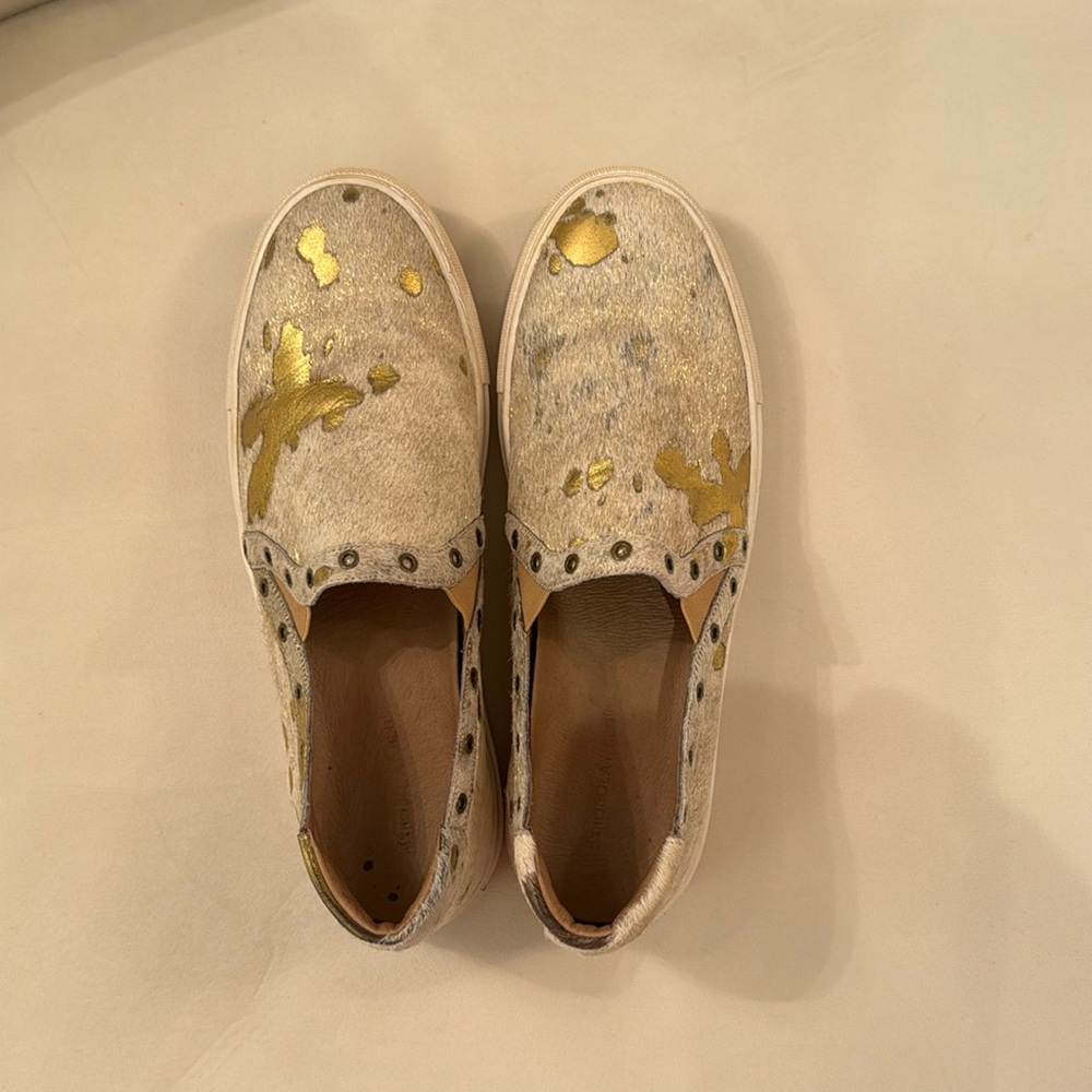 Grey and Gold Chocolat Blu Faux Cow Hair Dress Sneakers